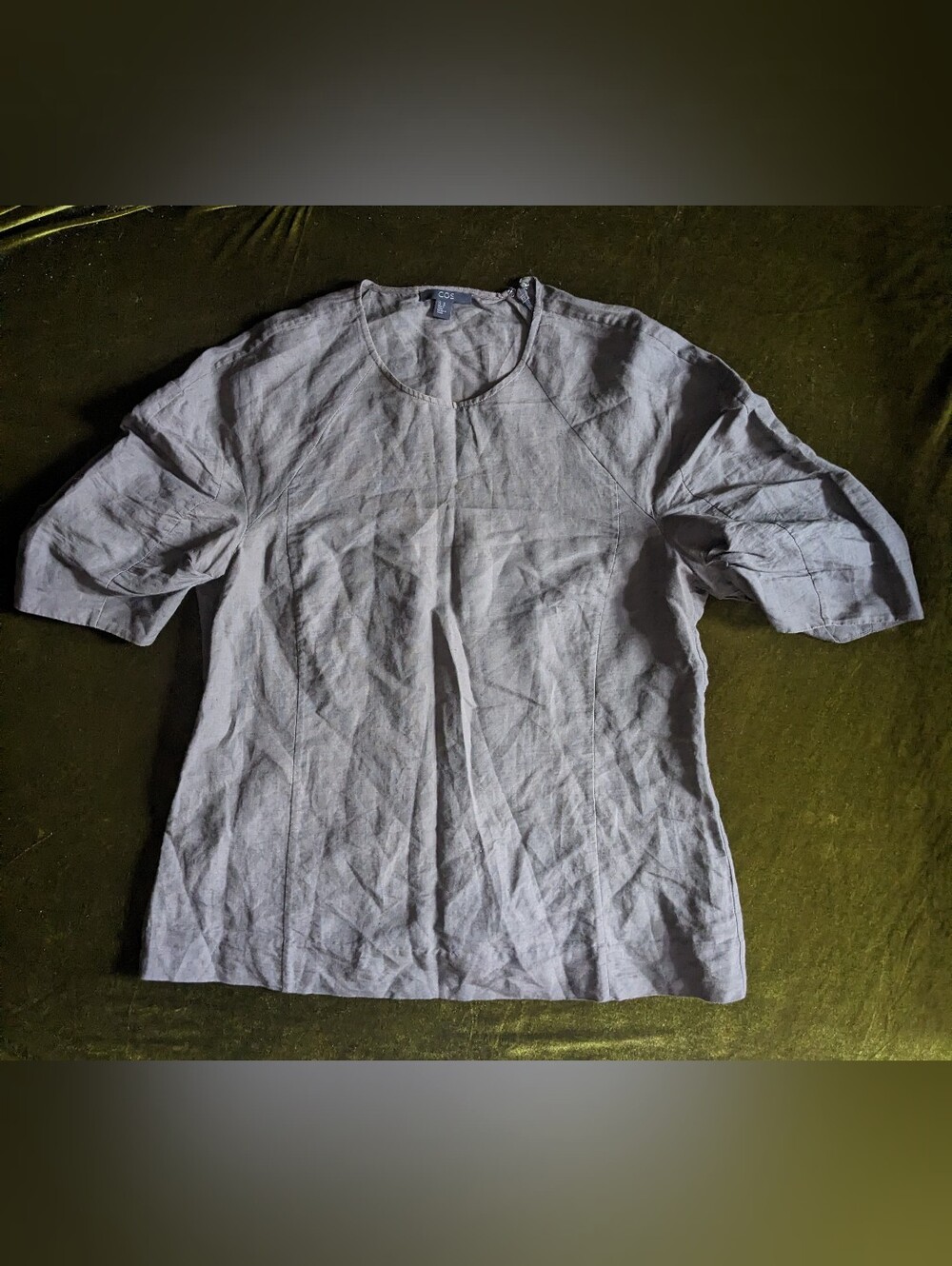 COS Womens Size 10 Linen Blend Gray Puff Sleeve Blouse Top Asymmetric Zip Back